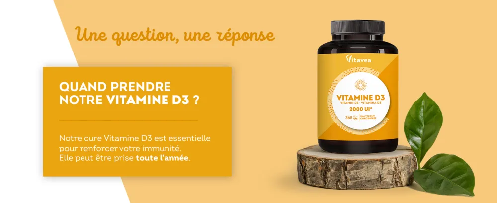 Vitamin D3 | 2000 UI | Natural defenses immunity | High dosage | 1 year | Made in France | Vitavea - vitamine D