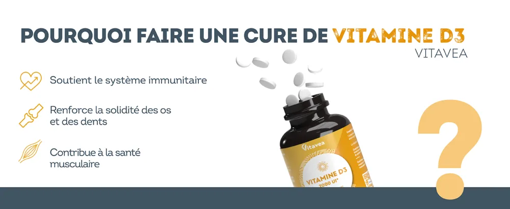 Vitamin D3 | 2000 UI | Natural defenses immunity | High dosage | 1 year | Made in France | Vitavea - vitamine D3