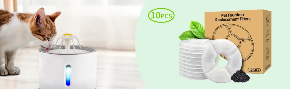 10-Pack Replacement Filters for Cat Fountain | Pet Water Fountain Filter | Activated Carbon Filter - cat fountain filter