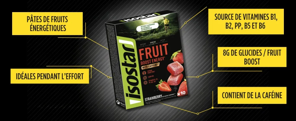 Isostar Energy Fruit Boost - Strawberry Flavor - Sport Fruit Pasta - Fatigue Reduction - With Caffeine - Natural Flavor - N - Fruit Boost