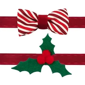 azuza 2 Pack Plaid Pattern Cat Collar Breakaway with Bell and Removable Bowtie Cat Collar Adjustable Cat and Kitten Collars Cat(Neck:8"-12") 1#Holly and Bowtie - chrsitmas cat collars