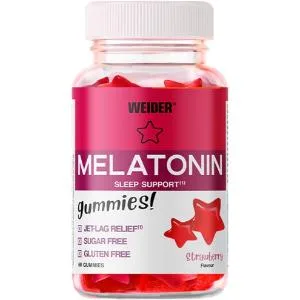 Weider Melatonin Gummies (60 Gummies). Strawberry Taste.1 mg of Melatonin per Gum. Sugar Free. Gluten Free. - product information 2