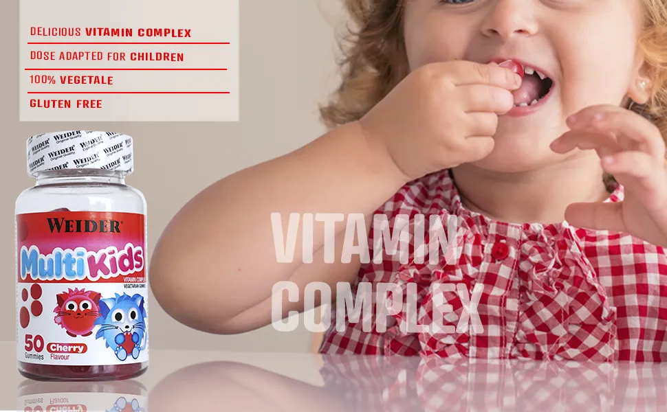 Weider Multikids Gummies - Kids Vitamins - No Added Sugars - Texture and Dose of Vitamins (D E C B6 B12) Child Friendly - - Complexe vitaminé, vitamines pour enfants, gommes. bonbons vitaminés