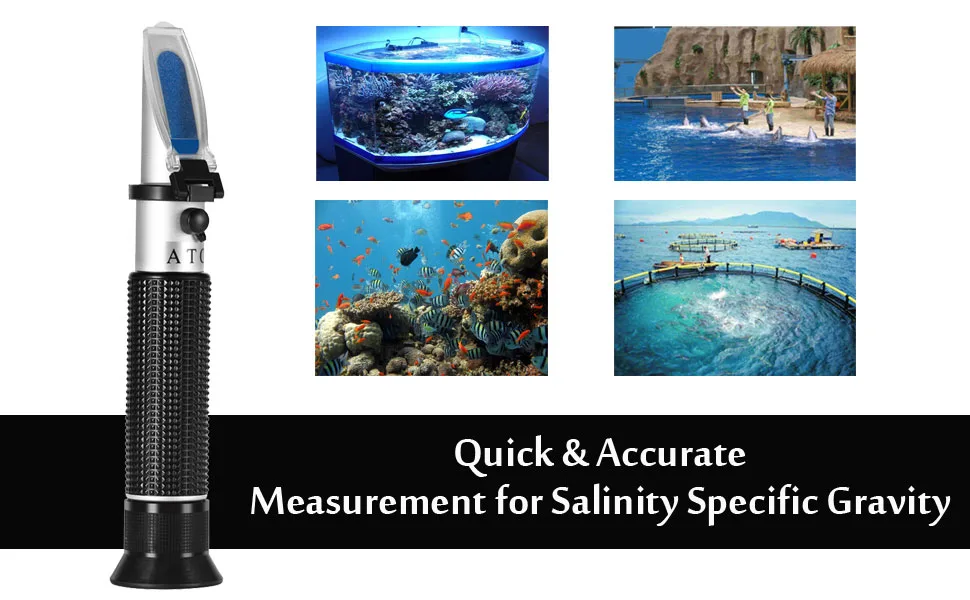 Seawater Salinity Refractometer,V-Resourcing Automatic Temperature Compensation Sea Water Salinity Measurer for Aquarium, Hydrometer, 0-100ppt & 1.000-1.070 Salinity Specific Gravity - refractometer