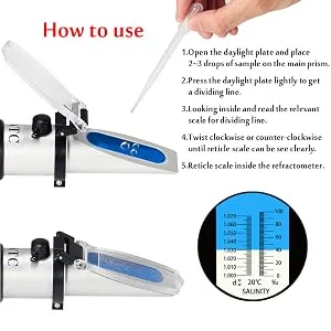 Seawater Salinity Refractometer,V-Resourcing Automatic Temperature Compensation Sea Water Salinity Measurer for Aquarium, Hydrometer, 0-100ppt & 1.000-1.070 Salinity Specific Gravity - Refractometer