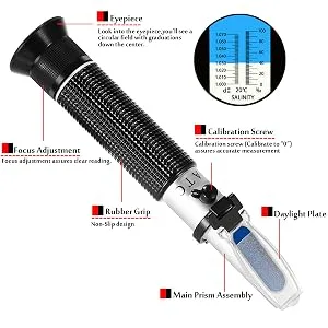 Seawater Salinity Refractometer,V-Resourcing Automatic Temperature Compensation Sea Water Salinity Measurer for Aquarium, Hydrometer, 0-100ppt & 1.000-1.070 Salinity Specific Gravity - Salinity Refractometer