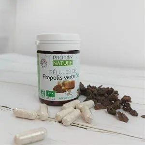 Green Propolis Organic Vegetable Capsules - 100mg/capsule - 60 capsules - No coloring or preservatives - Certified organic - - product information 2