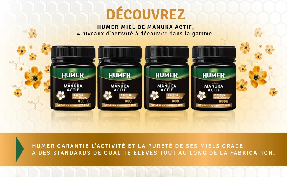 Humer - Active Manuka Honey IAA 10+ - 2nd level of activity - Purity and activity guaranteed - 250g - Miel de Manuka