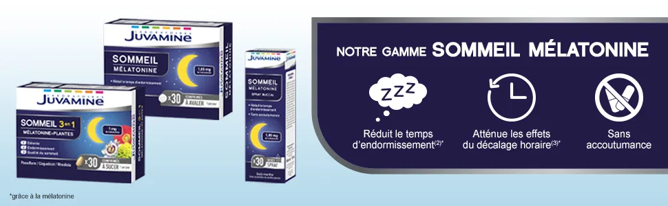 JUVAMINE - Sleep Melatonin - 1.85mg Melatonin - Reduces Sleeping Time - No Addiction - Time Difference - Rest - 1 Month Program - 30 Tablets - Made in France - juvamine