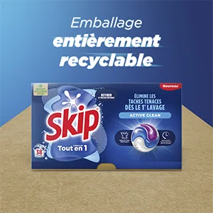 Skip Active Clean Liquid Detergent Capsules 3 in 1-114 washes - impeccable result and long-lasting freshness - without plasti - Skip Lessive Capsules Tout-en-1 Active Clean, emballage entièrement recyclable, lessives, linge