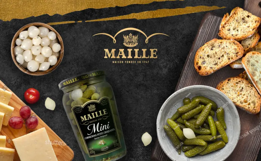 Maille Pickles Mini Original Flavor The jar of 210g net drained - Maille, Maille cornichon, Cornichon, Cornichon mini