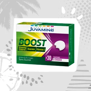 JUVAMINE - BOOST Vitamin C Ginseng & Guarana - 30 Chewable Tablets To Reduce Fatigue Stress - boost ginseng guarana vitamine c
