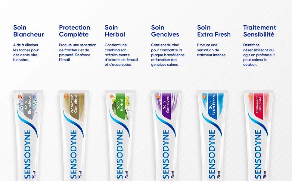 Sensodyne Sensitivity Treatment Toothpaste To Protect Sensitive Teeth 24h Dental Sensitivity Protection Pack of 2x75 ml - Essential Care Soin Complete