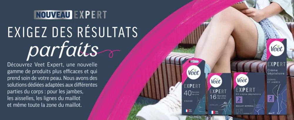 Veet Expert - 32 Cold Wax Strips - Legs and Underarm - Sensitive Skin - Perfect Finish - Long Lasting Hair Removal - Expert
