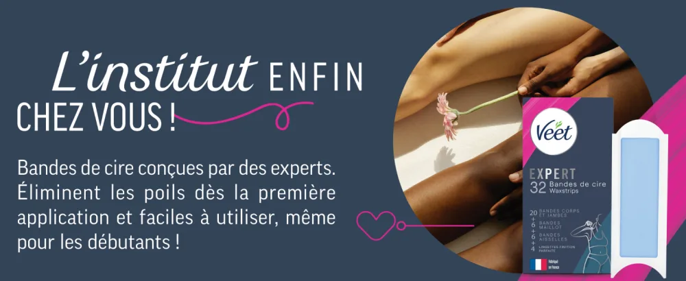 Veet Expert - 32 Cold Wax Strips - Legs and Underarm - Sensitive Skin - Perfect Finish - Long Lasting Hair Removal - Institut chez vous