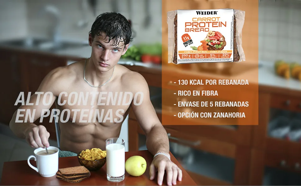 Weider Protein bread with carrots. Protein bread containing 11 g of protein and 5% carrots per slice. With fiber and low in s - Pain protéiné, pain protéiné, protéin Bread, protéine