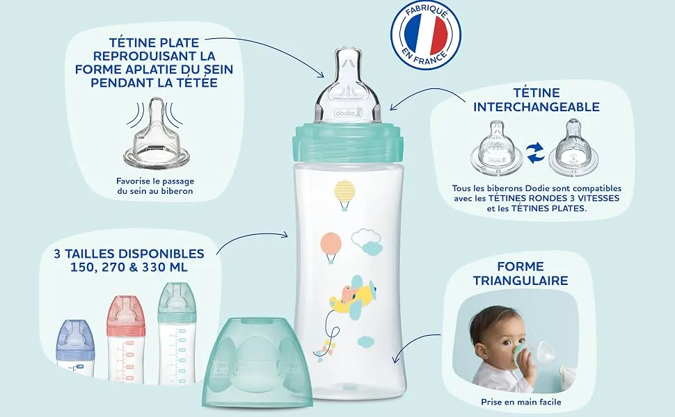 Dodie Boys Sensation Plus Anti-Colic Baby Bottles 330 ml +6 Months Flat Teat 3 Flow 3 Pastel Blue 3 Count (Pack of 1) - product information 2