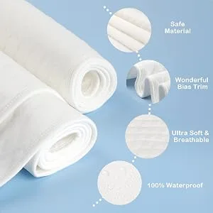 ECO inspired Cotton Baby Changing Pad Diaper Changing Pad Splashproof Changing Pad Liners, Ultra Soft Breathable Washable Reusable, Large Size 35.5x27.5, White, 2 PCS - High-Qaulity Material