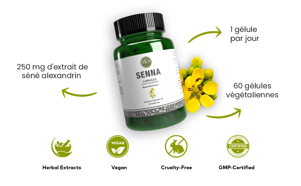 Vanan Senna Supplements (60 Capsules) | 140mg | 100% Pure Senna Extract | Natural Solution Against Constipation and Promotes Digestion | - product information 3