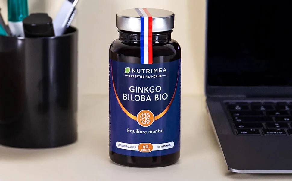 Ginkgo Biloba - Memory & Concentration Complex - Boosts Brain Performance - Organic Sage - 60 Vegan Capsules - Nutrimea - Made in France - Ginkgo Biloba