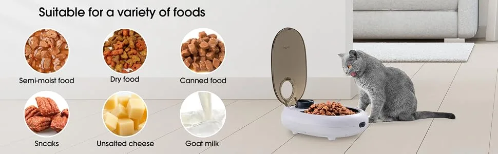 WOPET Automatic Cat Feeder FT60,48-Hour Timer Cat Bowl with Ice Gel Pack Refrigeration Function,Perfect for Puppies and Kittens in Yogurt,Can,and Wet Food Feeding White - Automatic cat feeder