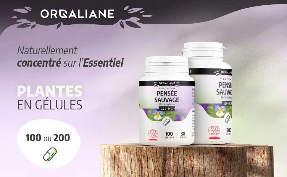 Organic Wild Pansy 220 mg - 100 Capsules - Ecocert Certified - Orgaliane - Pensée sauvage image 1