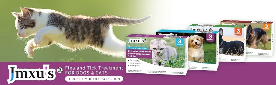 Flea and Tick Prevention for Cats, Cat Flea & Tick Control with Fipronil, Long-Lasting & Fast-Acting Topical Flea & Tick Treatment Drops for Kitten, 3 Doses - product information 1