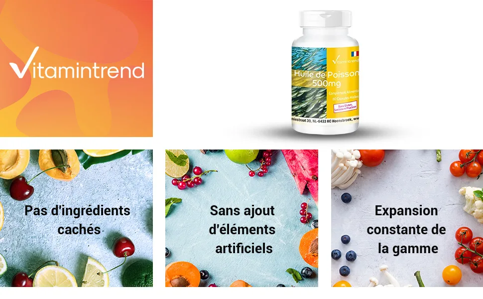 Fish Oil 500mg - 60 Softgels Natural Source of Omega-3 Fatty Acids 18% EPA and 12% DHA Safe Dosage | Vitamintrend  - product information 1