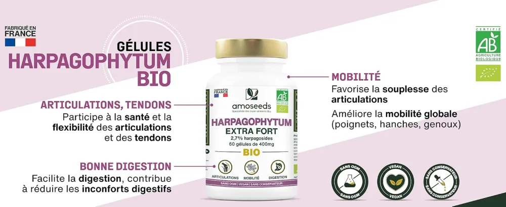 Harpagophytum ORGANIC Extra Strong | 3000mg per day 2.7% Harpagosides | Joints Tendons Mobility | Devil's Claws | 60 Vegan Capsules | Top Quality - banner desktop harpago