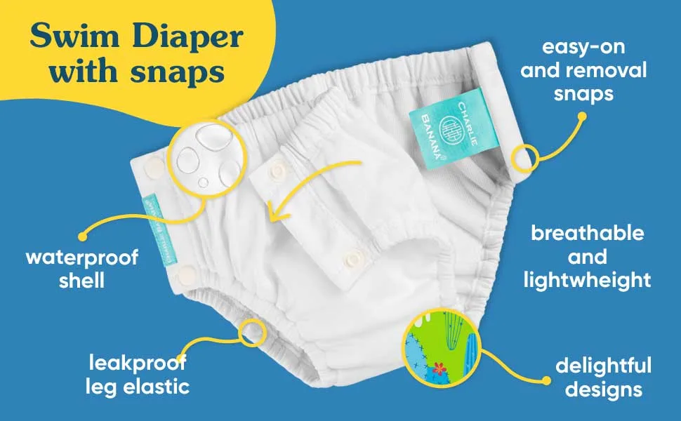 Charlie Banana Reusable Swim Diaper with Snaps, Easy-On and Off, Snug Fit to Prevent Leaks, Construction, X-Large (27-44lbs) Construction X-Large - all our features