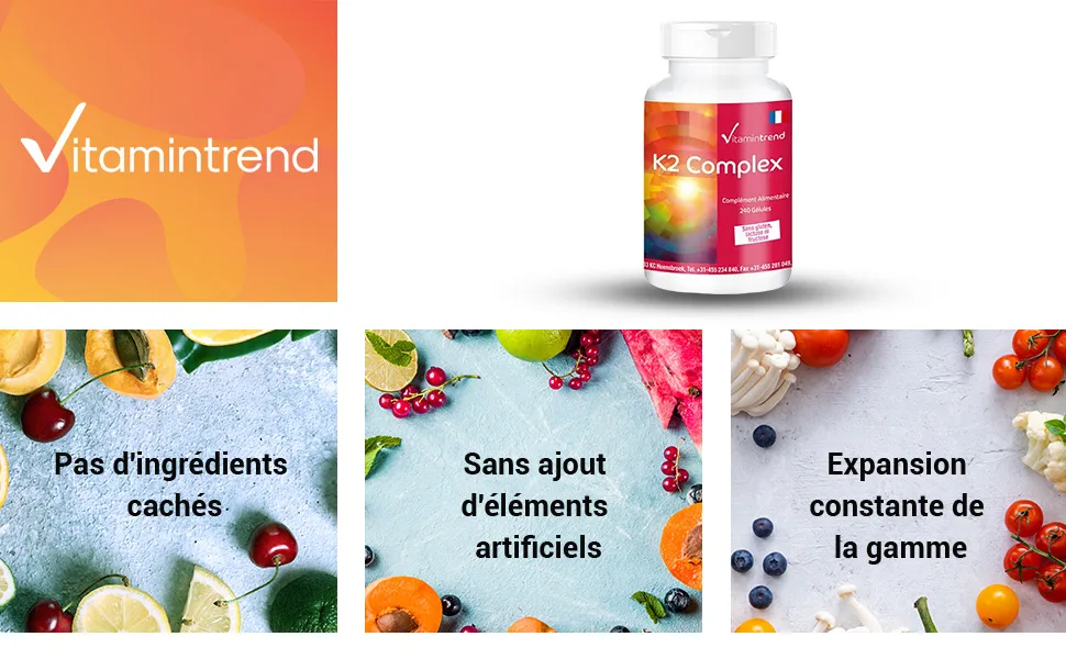 Vitamin K2 Complex 1250 g - 240 Capsules - Vegan - High Dose - MK4 & MK7 | Vitamintrend  - product information 1