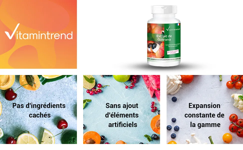 Guarana Extract - 1200mg Guarana Seeds - 4 times concentrated - Vegan -! FOR 6 MONTHS! - 180 tablets - Advantageous bottle | Vitamintrend  - product information 1