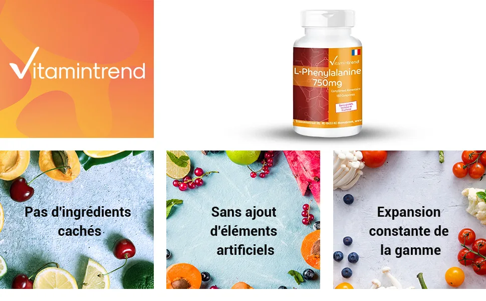L-Phenylalanine 750mg - 180 Tablets - vegan - high dosage | Vitamintrend  - product information 1