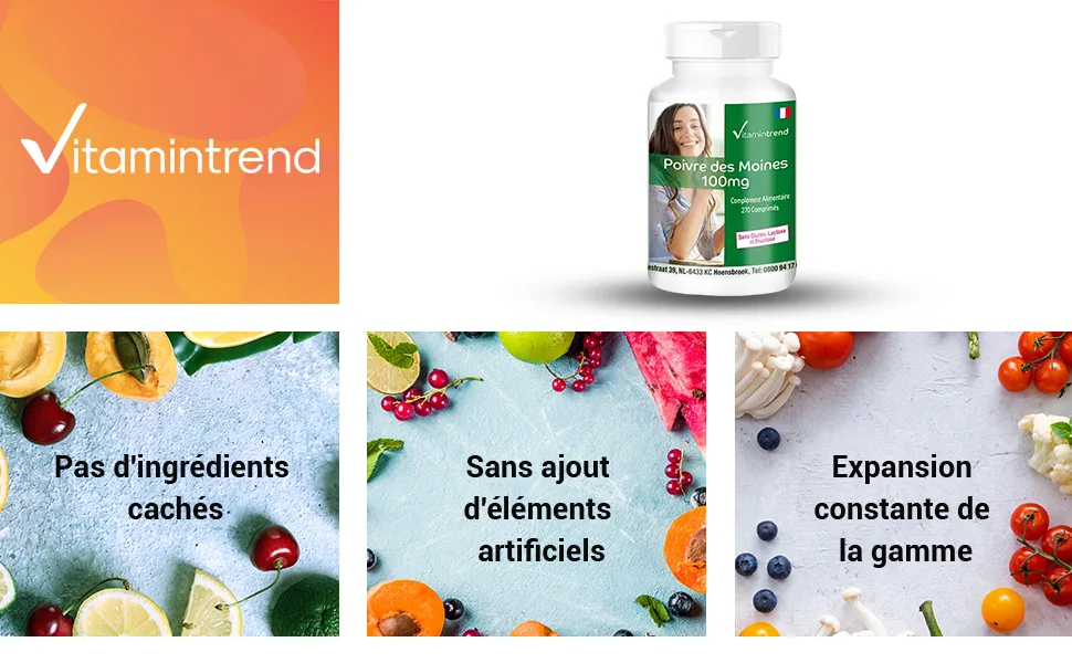 Monk Pepper 100mg - Vitex Agnus Castus Fruit Extract with Zinc - Vegan - 270 Tablets | Vitamintrend  - product information 1