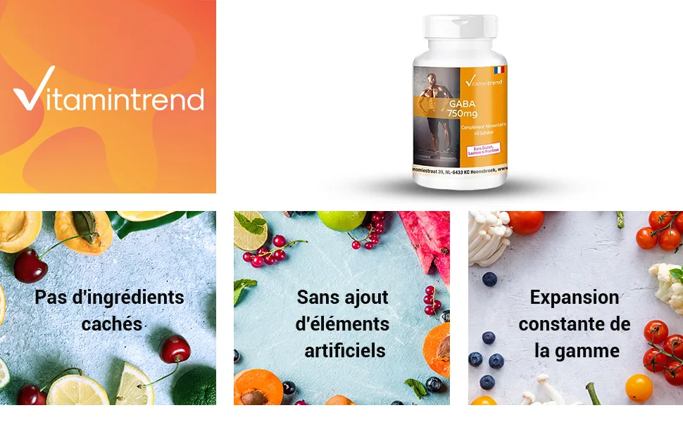 GABA 750mg - 60 Capsules - Vitamintrend - Gamma-Aminobutanoic Acid - Highly Dosed - Vegan | Vitamintrend  - product information 1