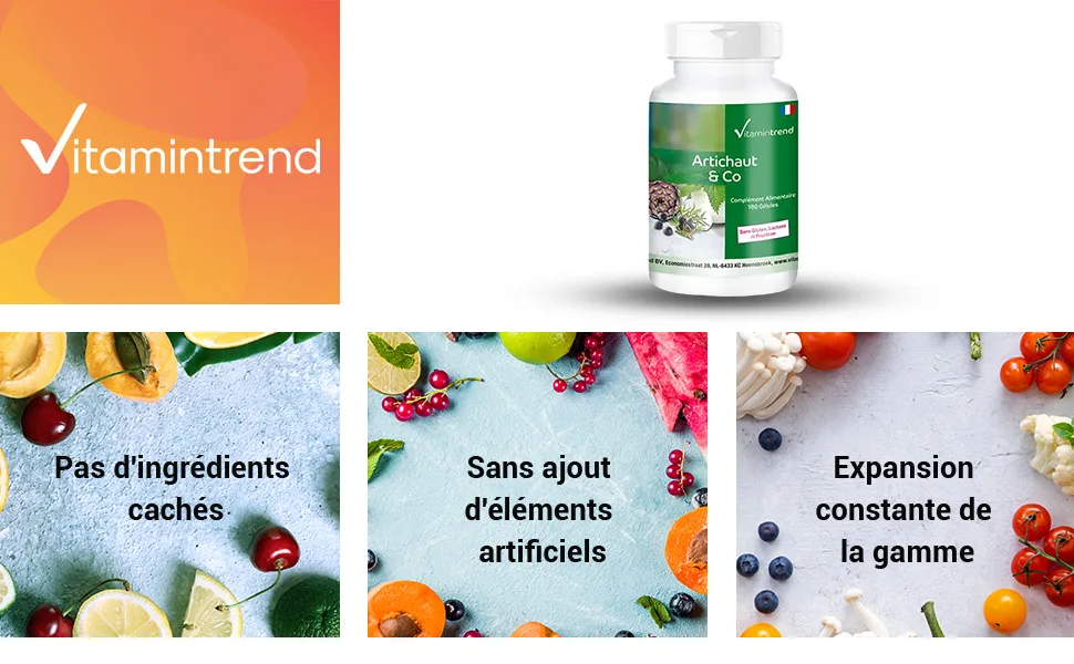 Artichoke complex - 180 capsules for 2 months - 2.5% cynarin with nettle extract and juniper berries - Vegan | Vitamintrend  - product information 1