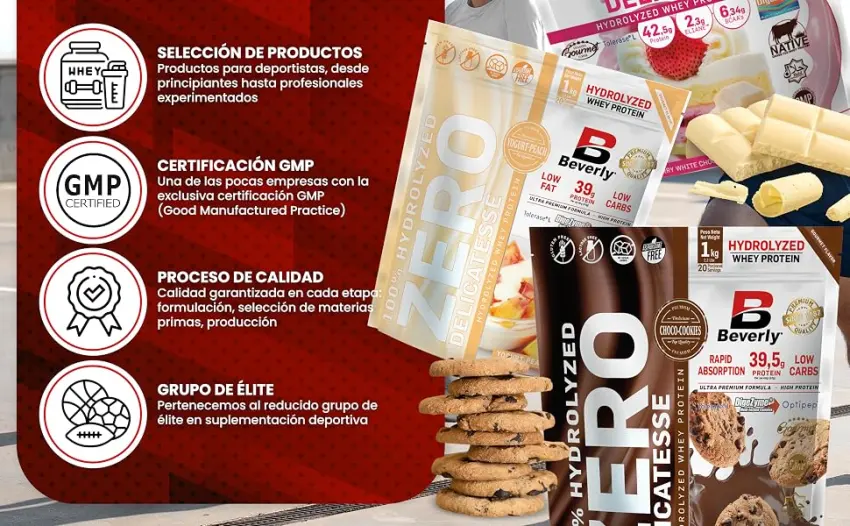 Beverly ZERO DELICATESSE | Hydrolyzed Whey Protein 80% | 1kg | Chocolate Cookies | Free Shaker for 1 Month - Protéines hydrolysées