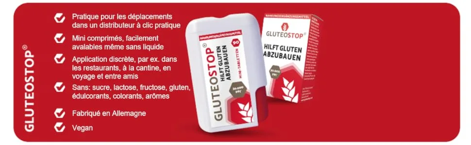 GluteoStop - helps break down gluten - 90 mini tablets - gluten sensitivity - low gluten diet - enzyme (90 mini tablets) - GluteoStop Gluteo stop GlutenStop Gluten Gluten Tablets Maladie coeliaque Sensibilité au sans gluten