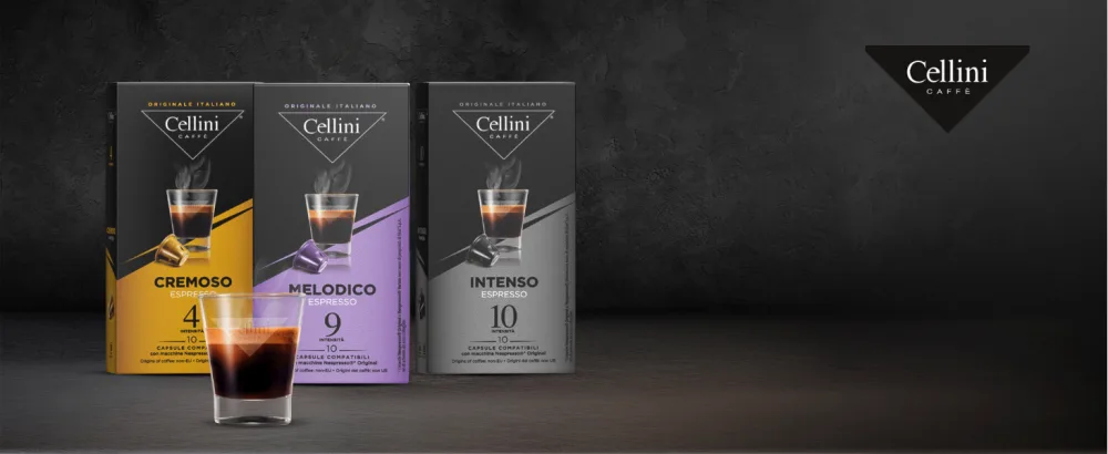 Caff Cellini Nespresso Compatible Coffee Capsules - Melodico 100pcs | Nespresso Compatible Coffee Capsules with Aromatic Notes of Bitter Cocoa | Nespresso Compatible Capsules - NESPRESSO