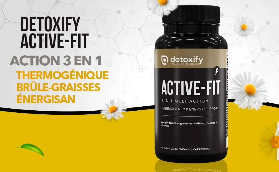 Detoxify Active-Fit | Powerful Fat Burner | L-Carnitine Green Tea | Fast and Effective Weight Loss | 60 Capsules | 30 Days - Brule-Graisses