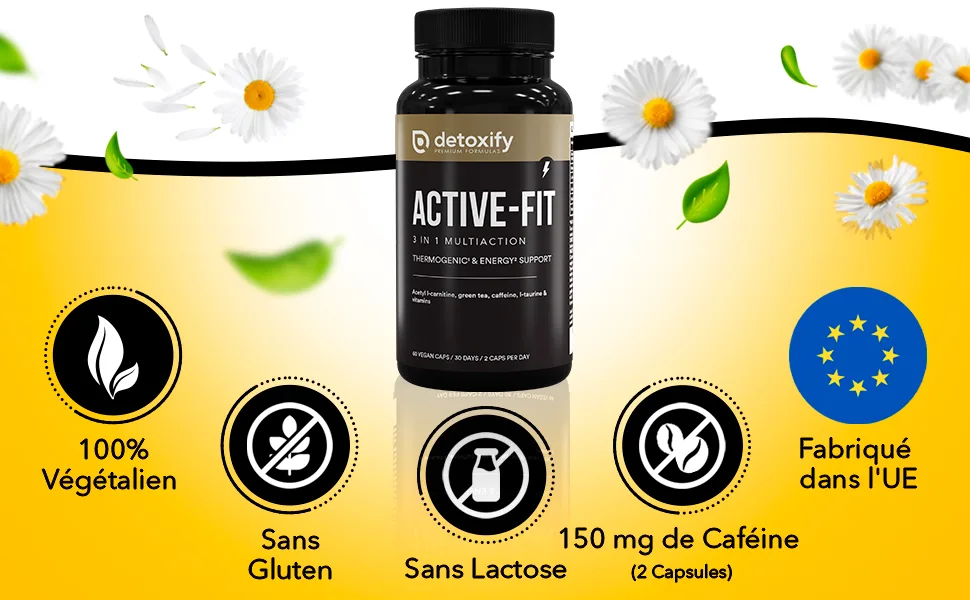 Detoxify Active-Fit | Powerful Fat Burner | L-Carnitine Green Tea | Fast and Effective Weight Loss | 60 Capsules | 30 Days - Vegetalien