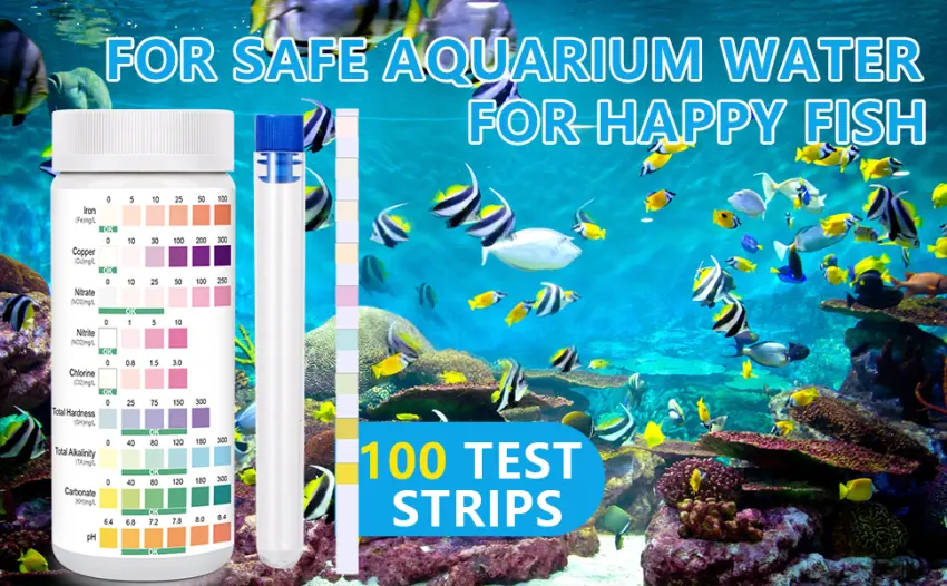9 in 1 Aquarium Test Strips, 100 Strips Aquarium Test Kits for Freshwater Saltwater, Aquarium Water Test Kit, Pond Fish Tank Test Strips Testing Iron, Copper, Nitrite, Nitrate, pH, Carbonate and More - freshwater test kit