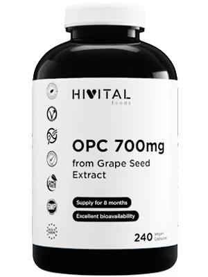 OPC Grape Seed Extract 700 mg. 240 vegan capsules for 8 months. Grape Seed Extract contains 99% OPC a powerful source of natural antioxidants that reduce oxidative stress - product information 3