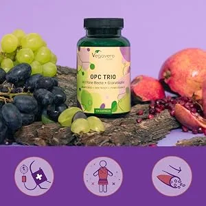 OPC Grape Seed Extracts | Powerful Antioxidant & Cardiovascular Health | With Red Beetroot & Pomegranate | No Additives & Vegan | 120 Capsules | Vegavero  - PEPIN RAISIN