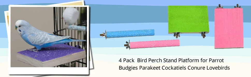 Bird Platform for Parakeet Cockatiels Perch,Lava Ledge for Rats,Sandpaper Perches for Birds, 4 Pack - 4 Pack Bird Perch, Wood Parrot Platform Paw Grinding Stick for Budgies Parakeet Cockatiel Conure
