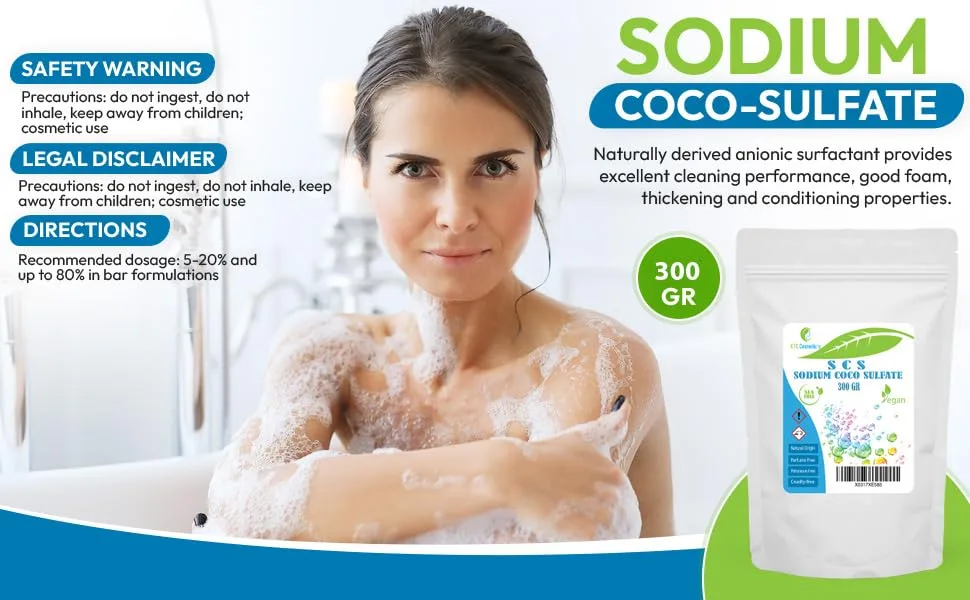Sodium Coco Sulfate - 100 Gr- can be used in shampoo bars liquid shampoos body washes shower gel and shower bars - utilisé dans les pains de shampoing, les shampoings liquides, les nettoyants pour le corps