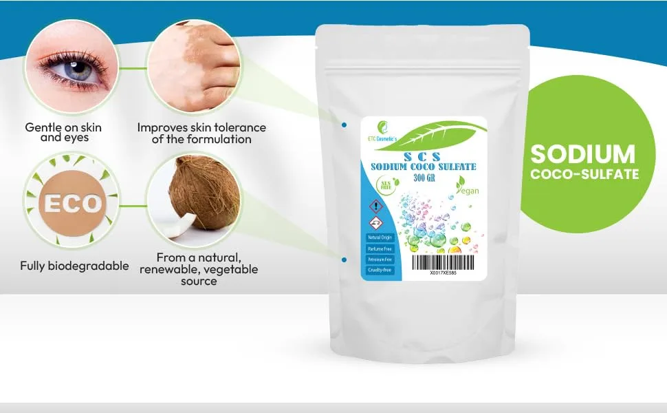 Sodium Coco Sulfate - 100 Gr- can be used in shampoo bars liquid shampoos body washes shower gel and shower bars - utilisé dans les pains de shampoing, les shampoings liquides, les nettoyants pour le corps
