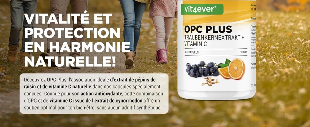 Grape Seed Extract OPC + Natural Vitamin C - 365 capsules for 12 months - Highest OPC content according to HPLC - Laboratory tested from European grapes - Vegan - Vit4ever