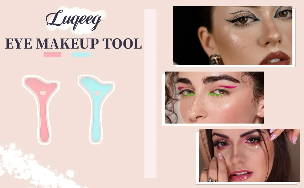 Eyeliner Stencil Wing Tips Silicone Eyebrow Pencil Stencil with Tail Skin Cream Spoon Reusable Eyeshadow Applicator Makeup Tool(Pink) - product information 1