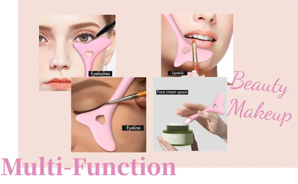 Eyeliner Stencil Wing Tips Silicone Eyebrow Pencil Stencil with Tail Skin Cream Spoon Reusable Eyeshadow Applicator Makeup Tool(Pink) - product information 2